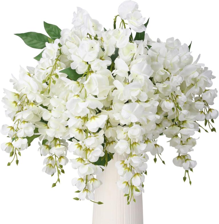 Luyue 2PCS Silk Wisteria Hanging Flowers, Faux Wisteria Artificial Flowers Anti-Faded Resistant Realistic Fake Flower for Wedding Arch Backdrop Home Garden Patio Indoor Outdoor Decoration (White)